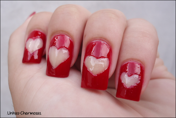 tutorial unhas vermelhas com corações e francesinha