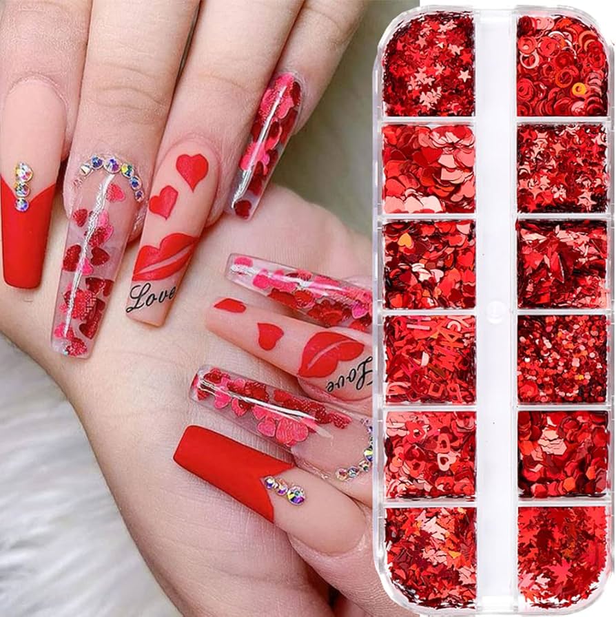 nail art coração vermelho minimalista