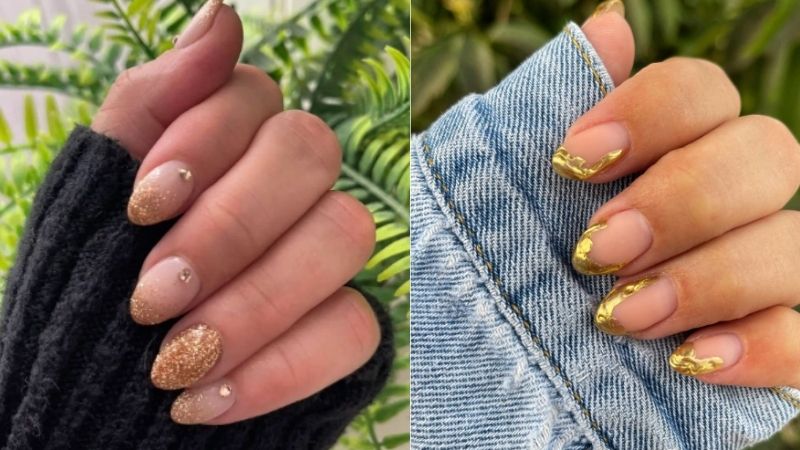 unha com glitter dourado