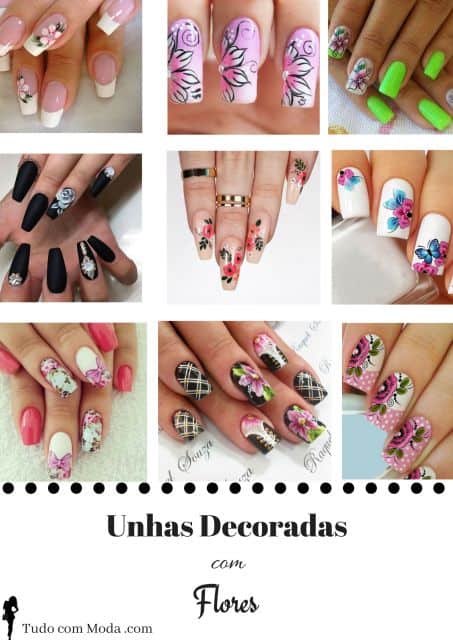 unha com florzinha 3D
