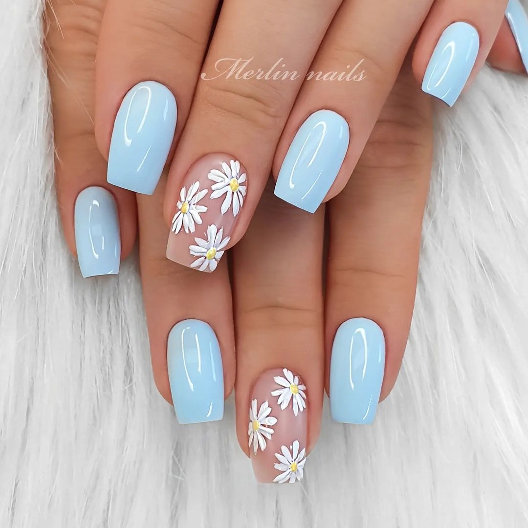 unha com florzinha 3D