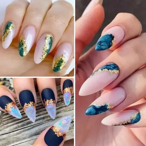 unha natural com folha de ouro rosa