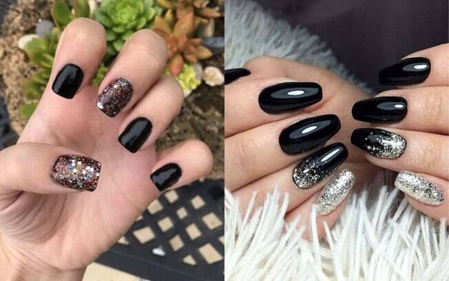 ideias unhas glitter ponta fotos