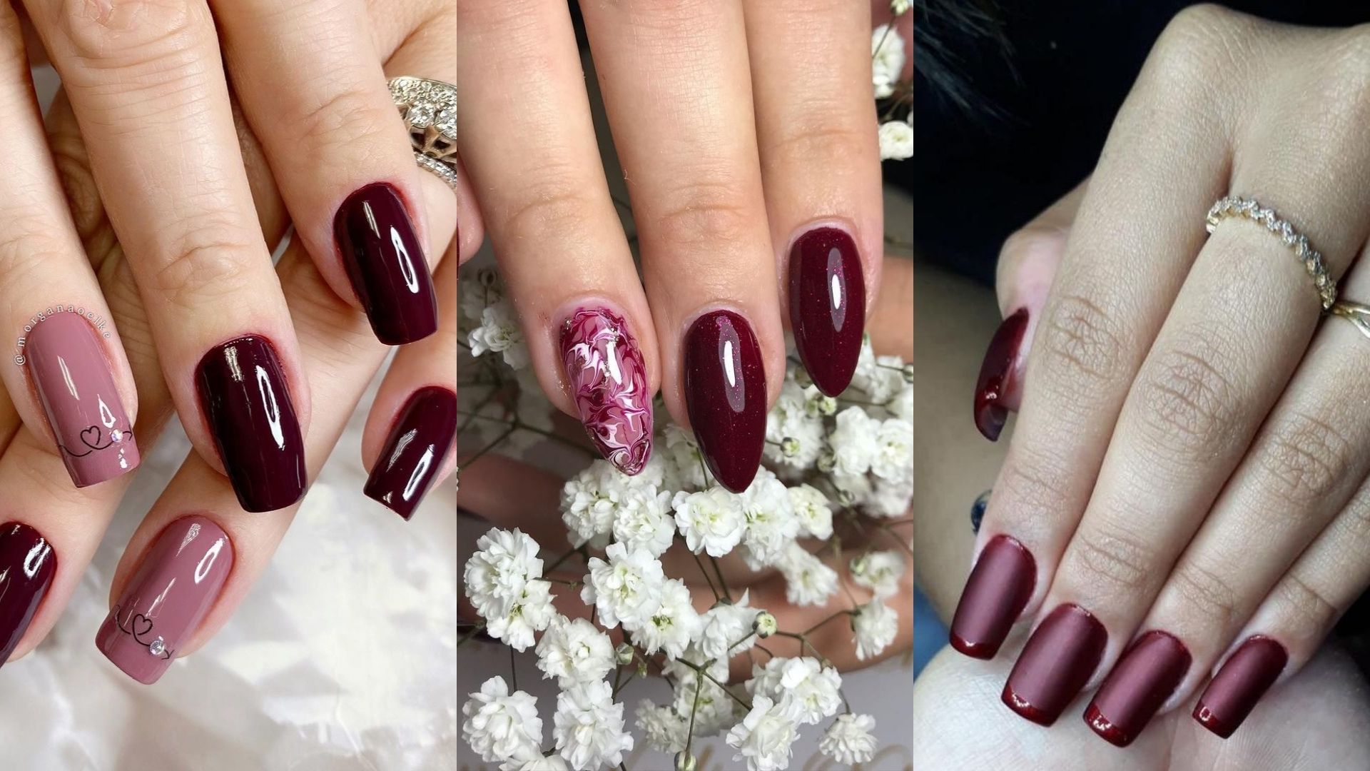 unha cor vinho decorada