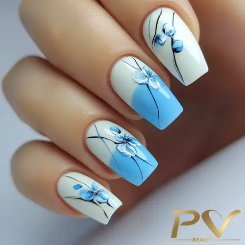 unha de fibra decorada azul