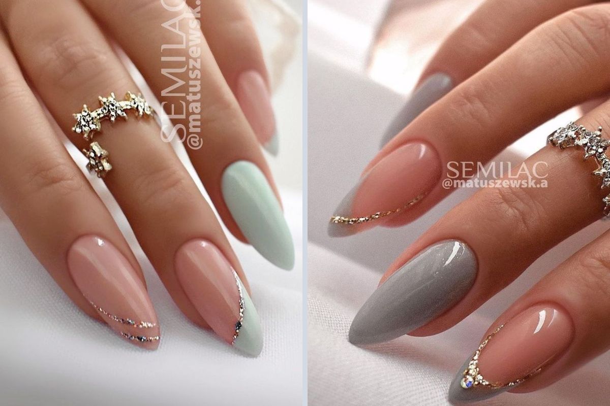 unha de gel almond decorada