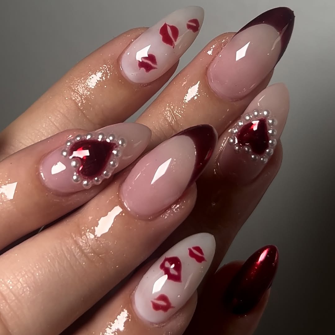 ideias de unhas de gel amendoada decorada