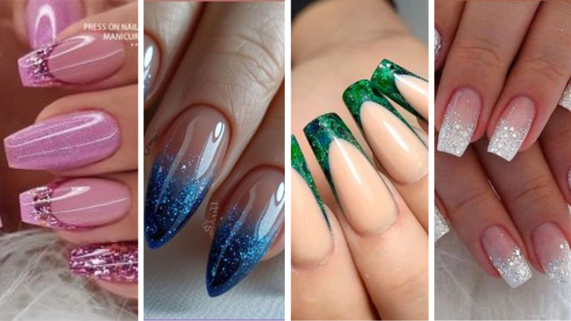 unha de gel com glitter na ponta