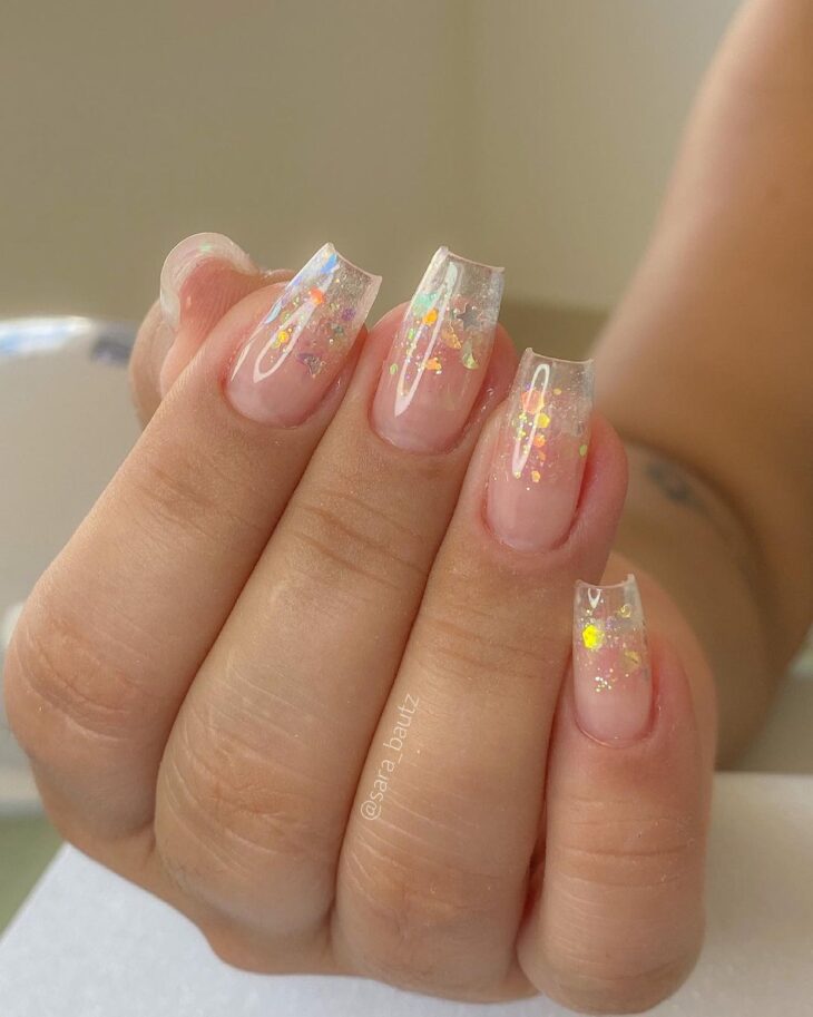 unha de gel decorada delicada quadrada