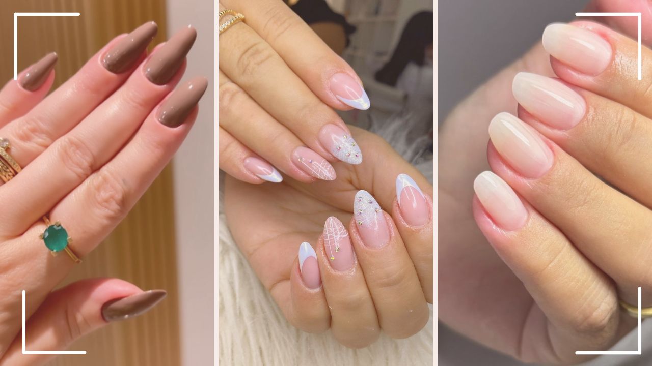 unha de gel decorada delicada redonda