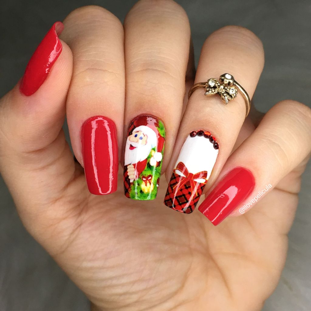 unha de gel decorada natal minimalista