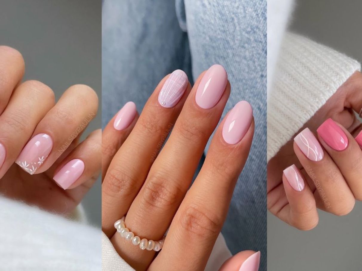 unha de gel rosa e branco