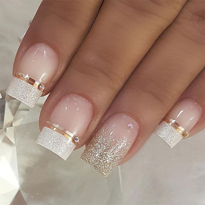 unha de noiva com glitter e cristais