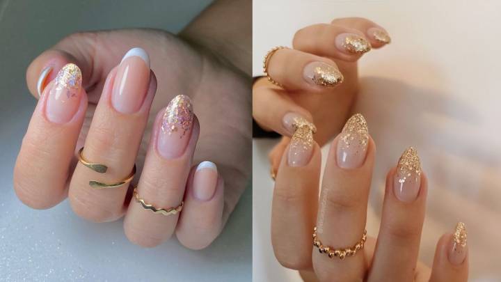 unha de noiva com glitter dourado