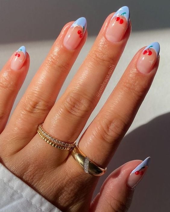 unhas cereja xadrez