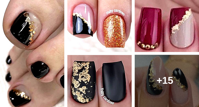 unha decorada dourada minimalista para o dia a dia