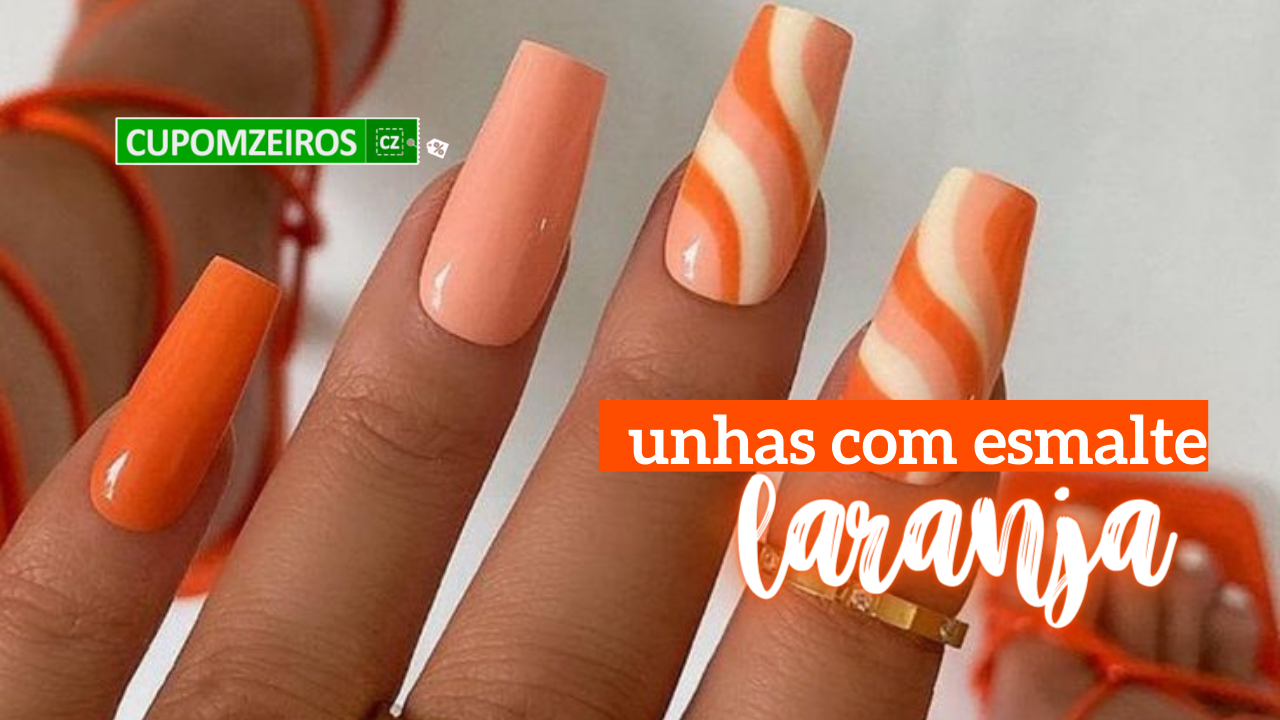 unha decorada laranja em gel