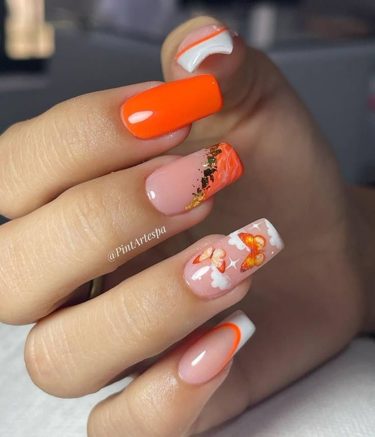 unha decorada laranja encapsulada