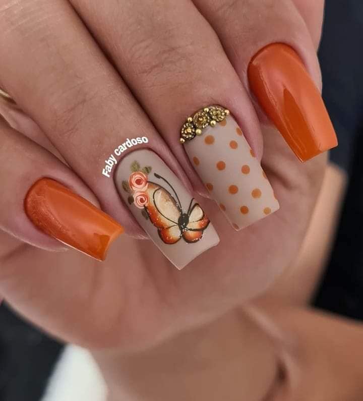 unha decorada laranja francesinha