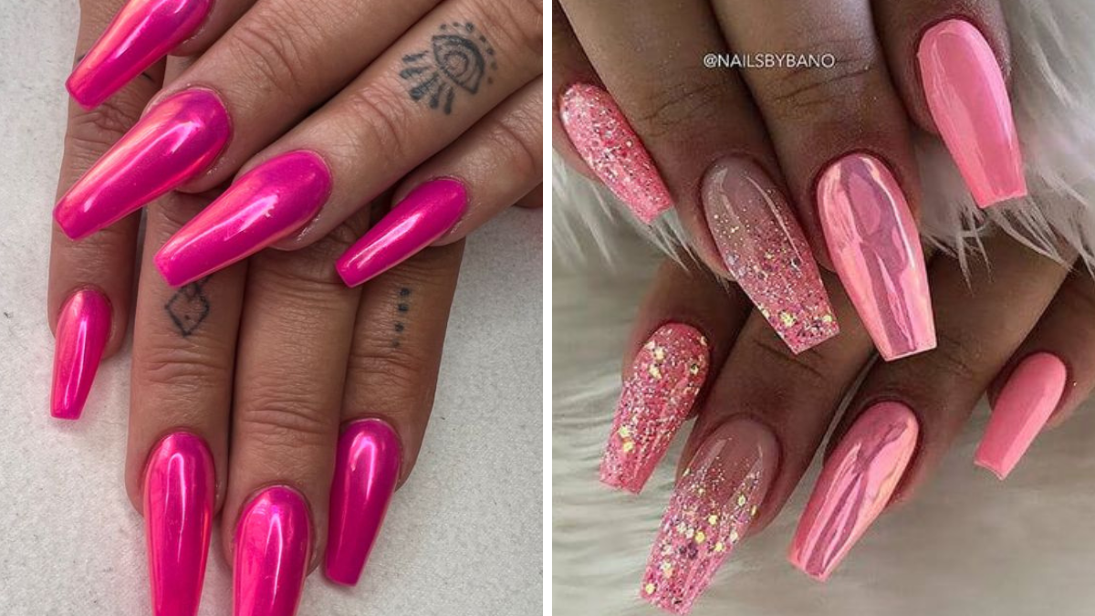 Inspirações de Nail Art Rosa com Glitter e Pedrarias