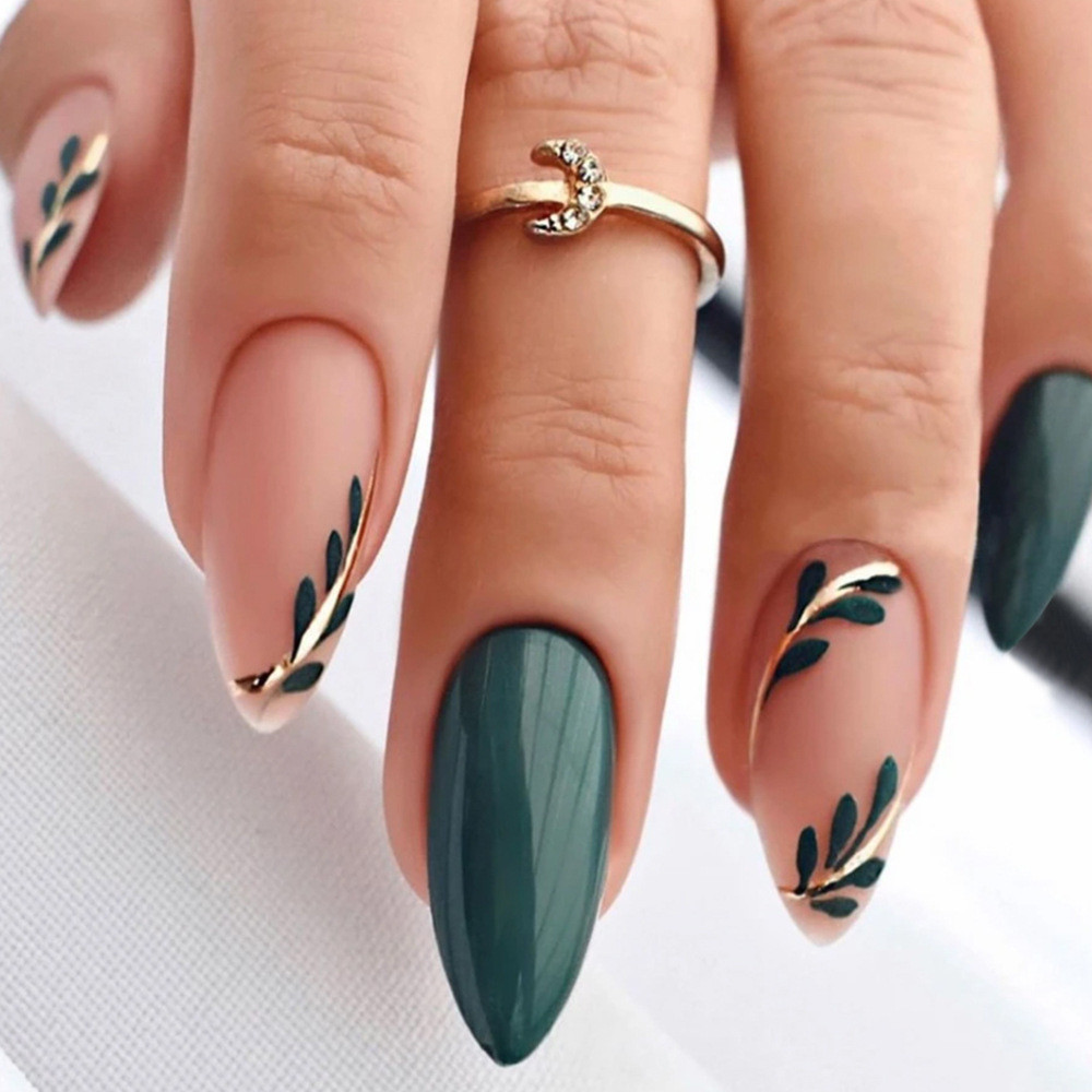 passo a passo unha decorada verde militar minimalista