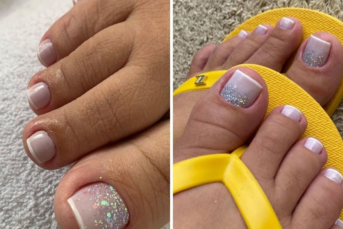 Inspirações de Francesinha com Glitter Dourado e Prata para Pés de Princesa