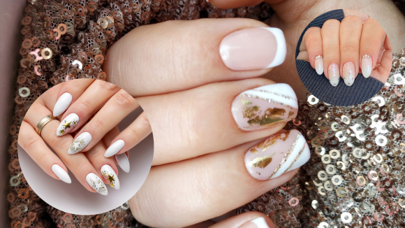 unha dourada com branco