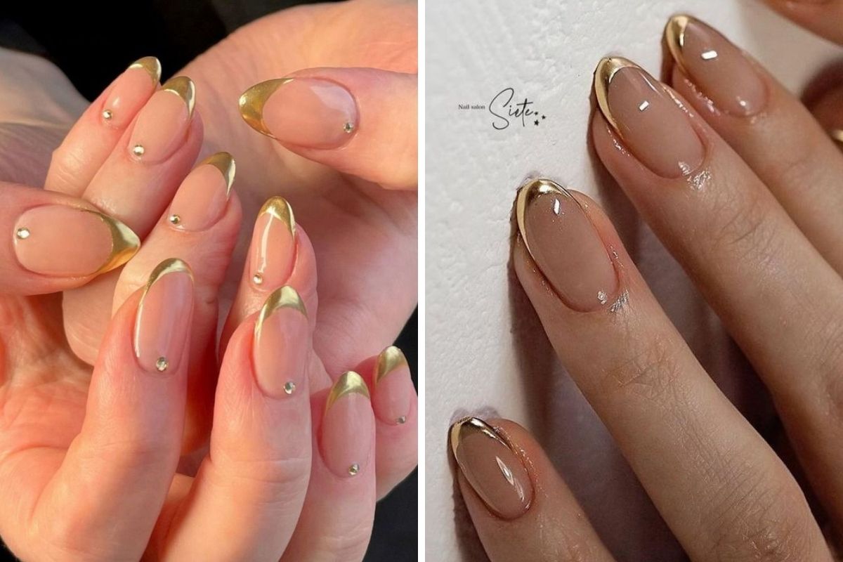 unha dourada com francesinha