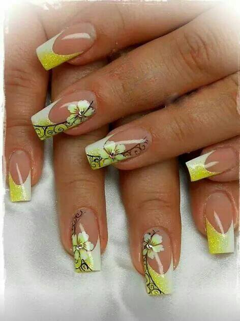 Unha em gel amarela neon