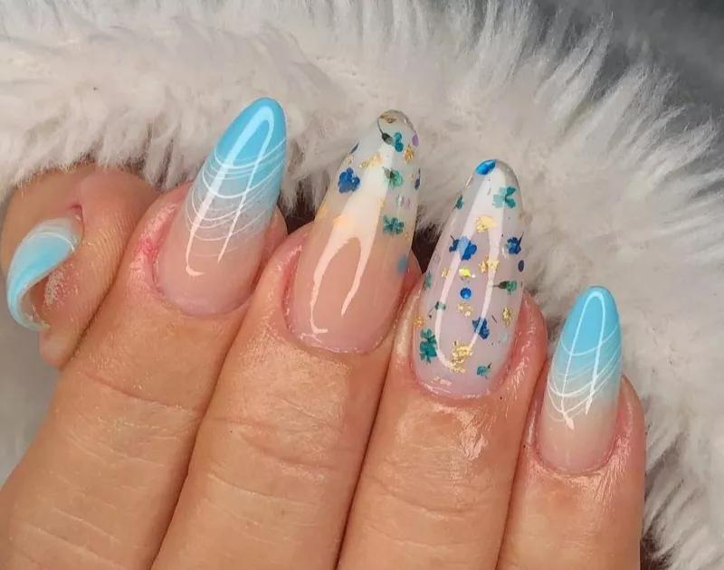 unha em gel azul serenity formato almond passo a passo