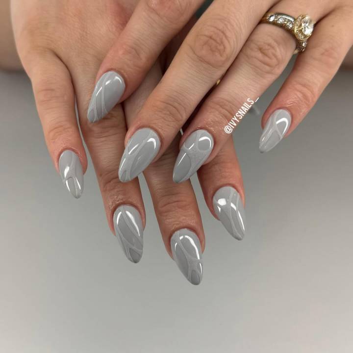 inspiração unha em gel cinza decorada