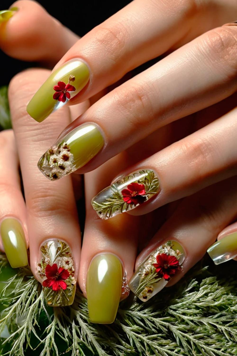 unha em gel com flor seca