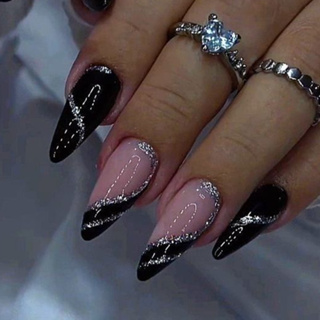 unha em gel decoração preta fosca