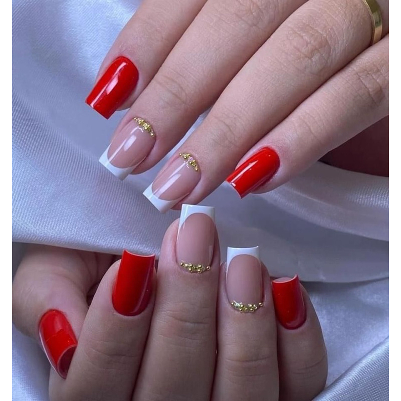 unha em gel decoração vermelha ombré