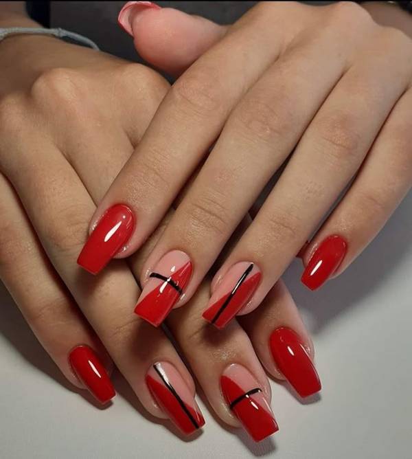 unha em gel decoração vermelha bailarina