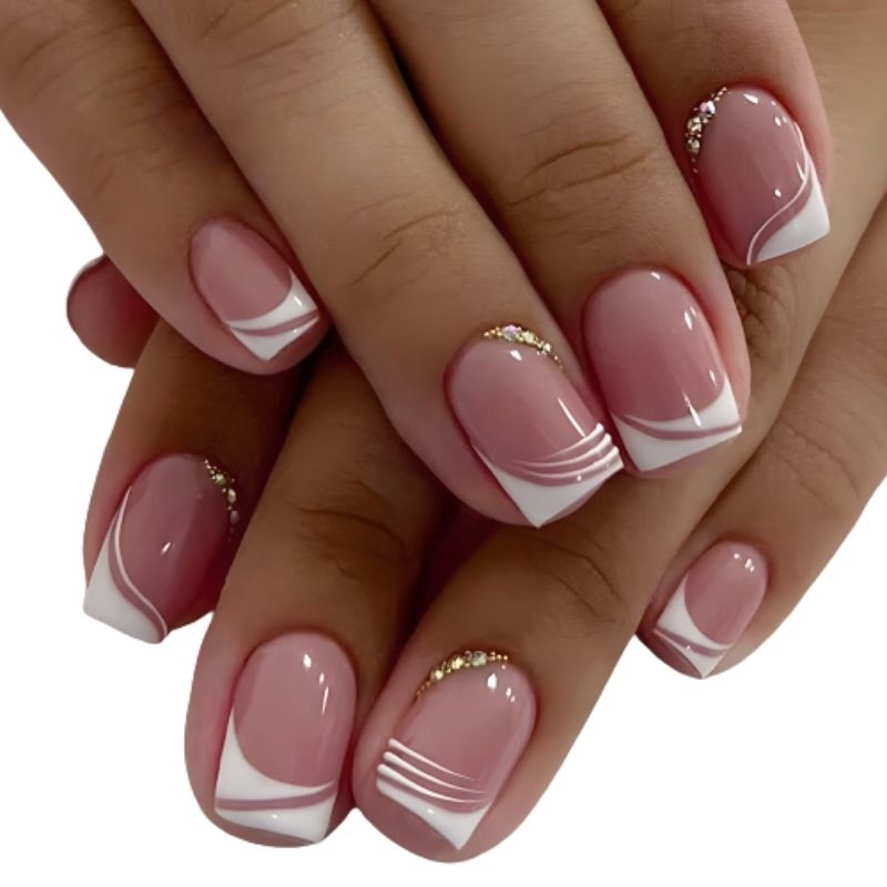 unha em gel francesinha rosa glitter