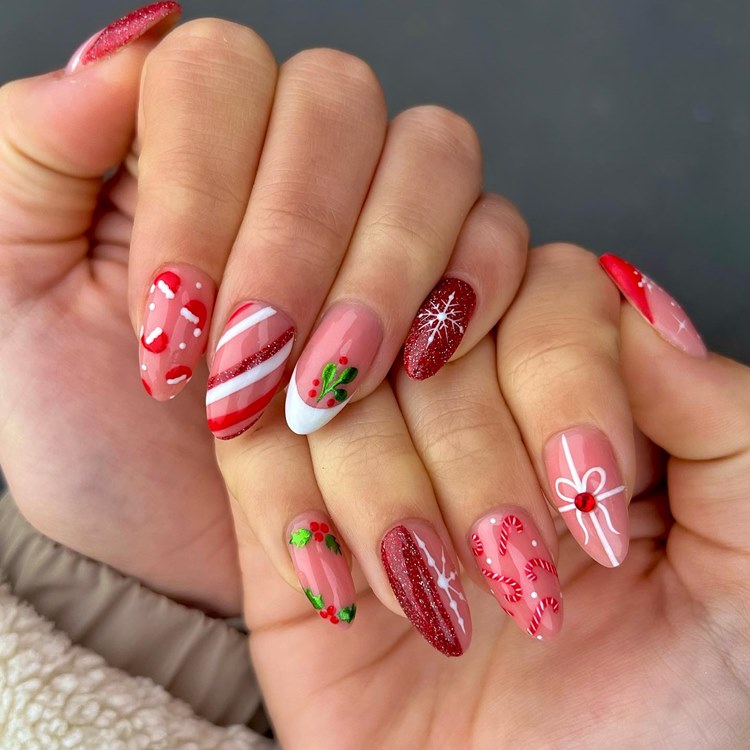 unha em gel para natal e ano novo