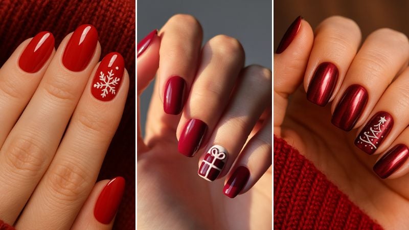 unhas com glitter para o natal