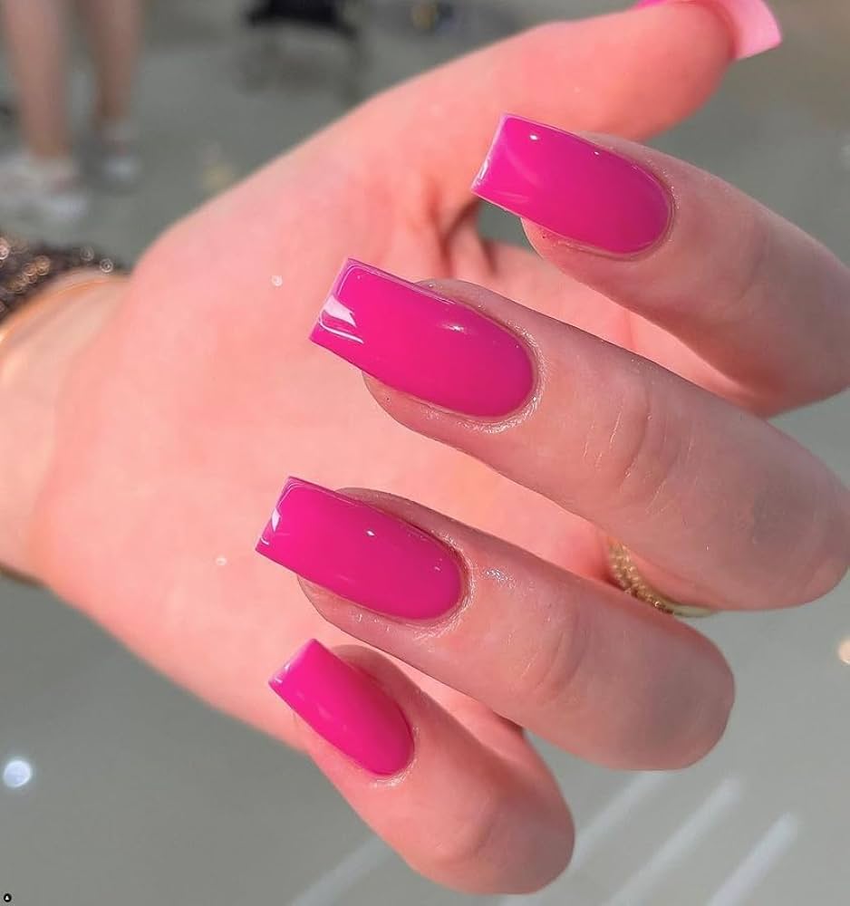 unha em gel quadrada pink vibrante