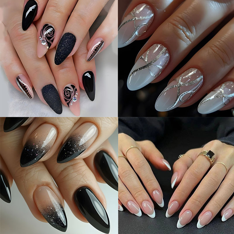 unha em gel preta redonda curta