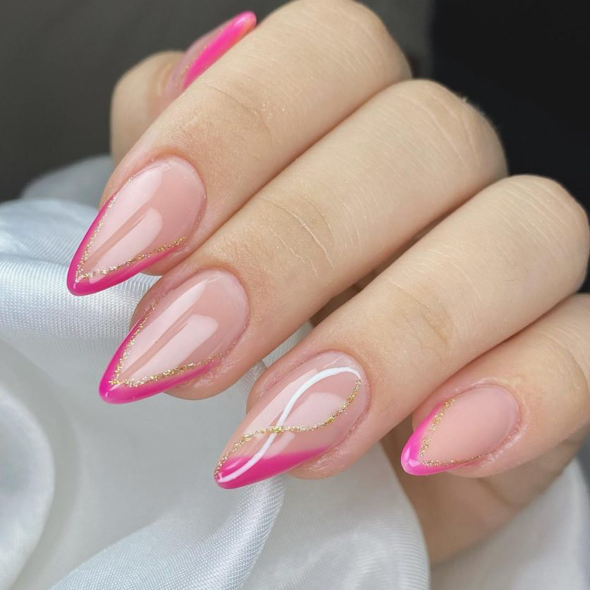 unha em gel redonda rosa francesinha lateral