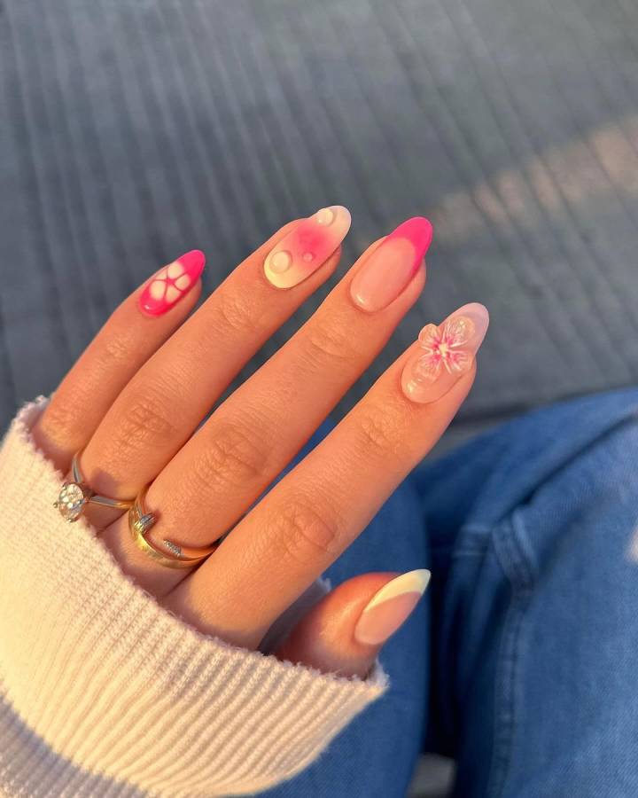 unha em gel rosa escuro vs. unha em gel vermelha