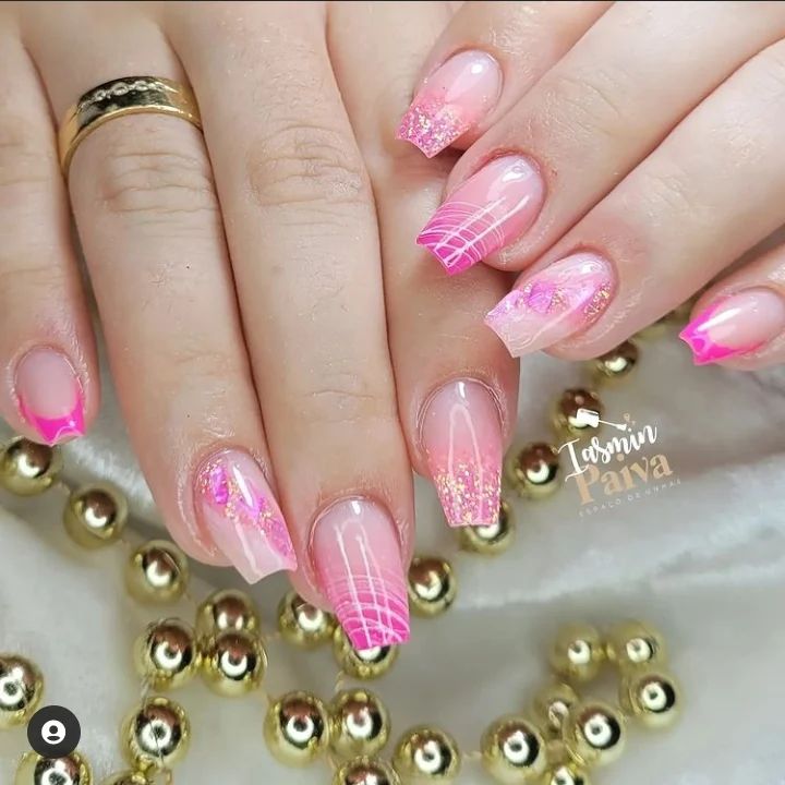 unha em gel rosa pink