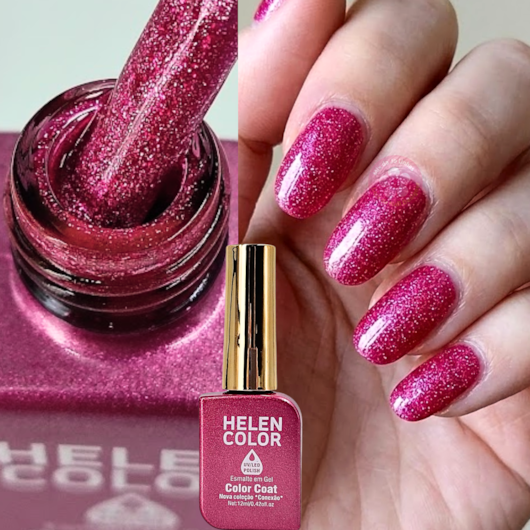 Unhas em gel rosa pink com filha única de glitter