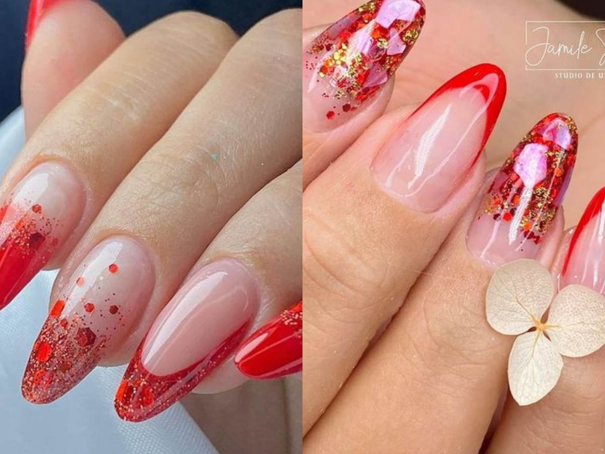 Unhas Encapsuladas Vermelhas com Glitter: 10 Ideias para Arrasar