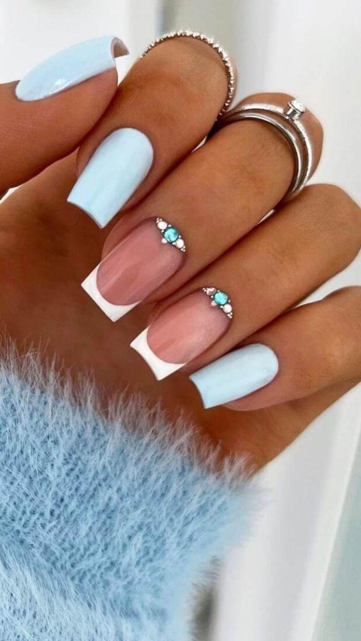 ideias de unha francesinha azul bebe decorada