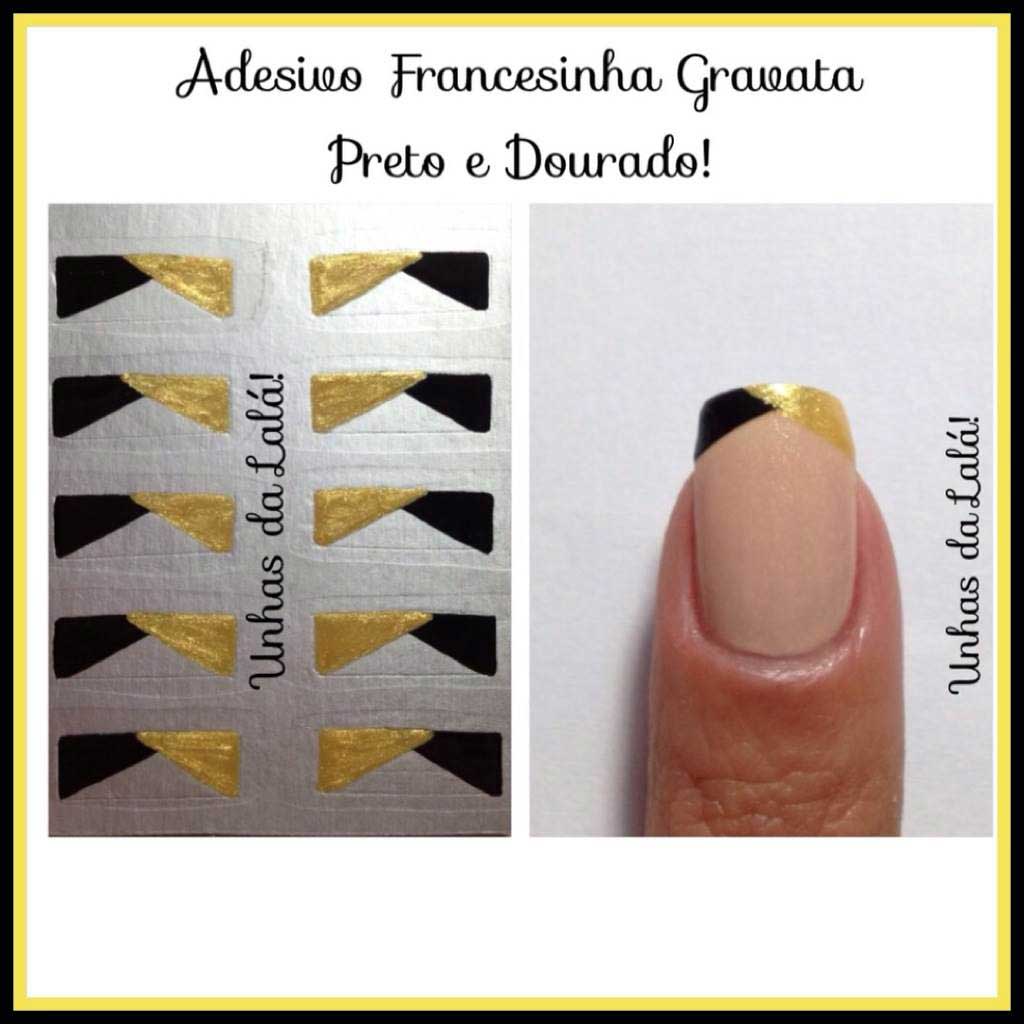 unha francesinha dourada e branca