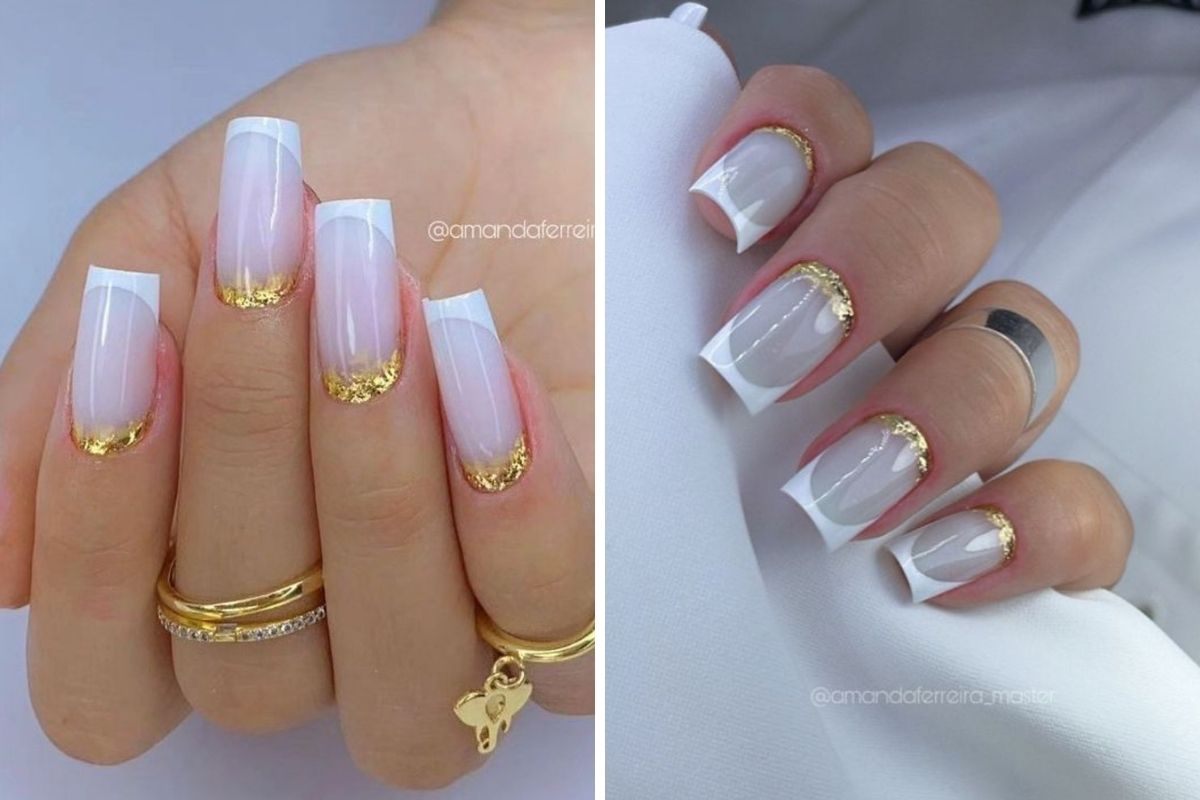 unha francesinha com folha de ouro