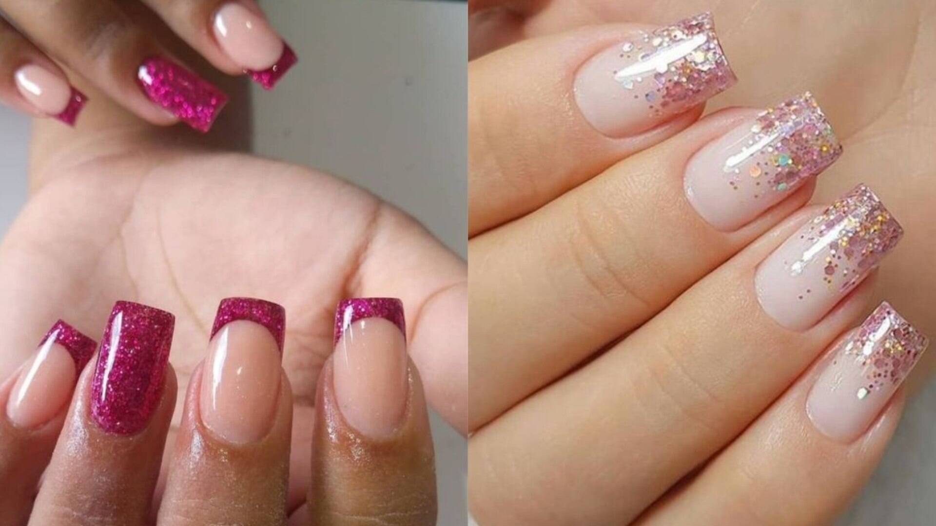 unha francesinha com glitter