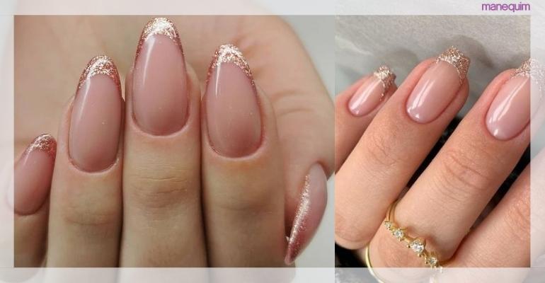 unha francesinha decorada com glitter